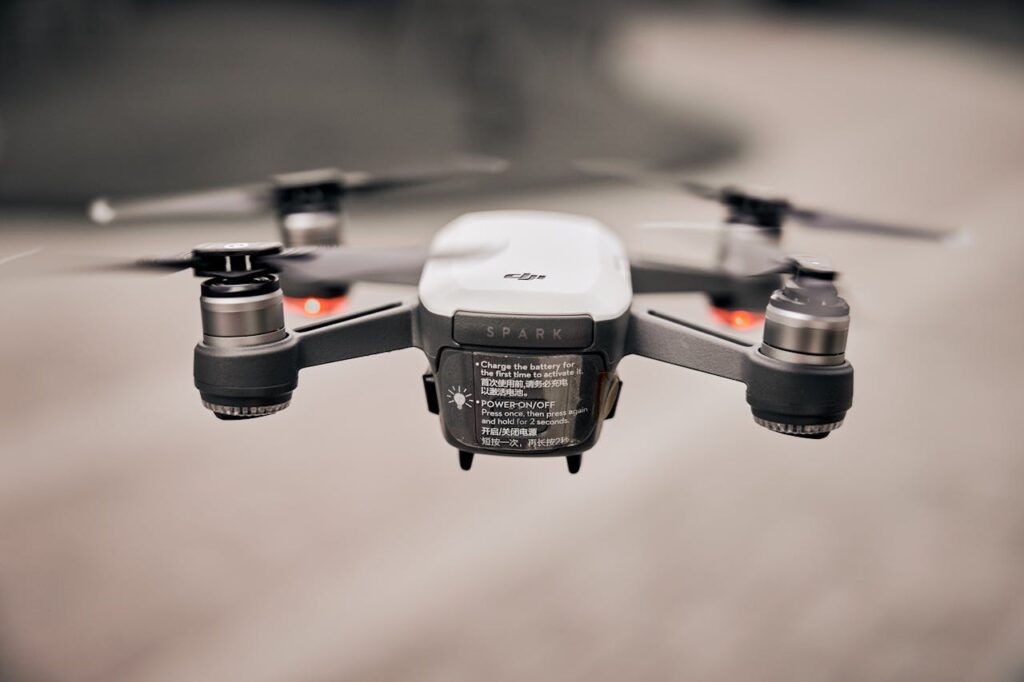 Flying White Drone Tilt Shift Lens Photography